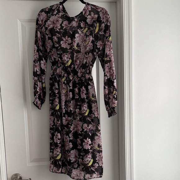 H&M Dresses & Skirts - H&M Black and Pink Floral Long Sleeve Dress
